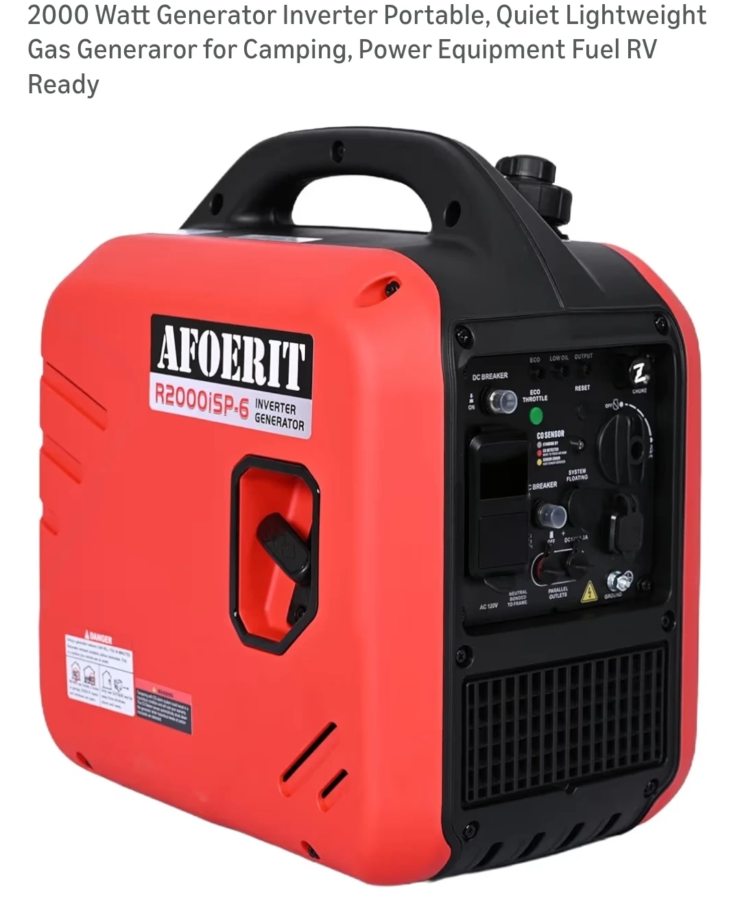 2000 Watt Portable, Quiet Lightweight Gas Generaror