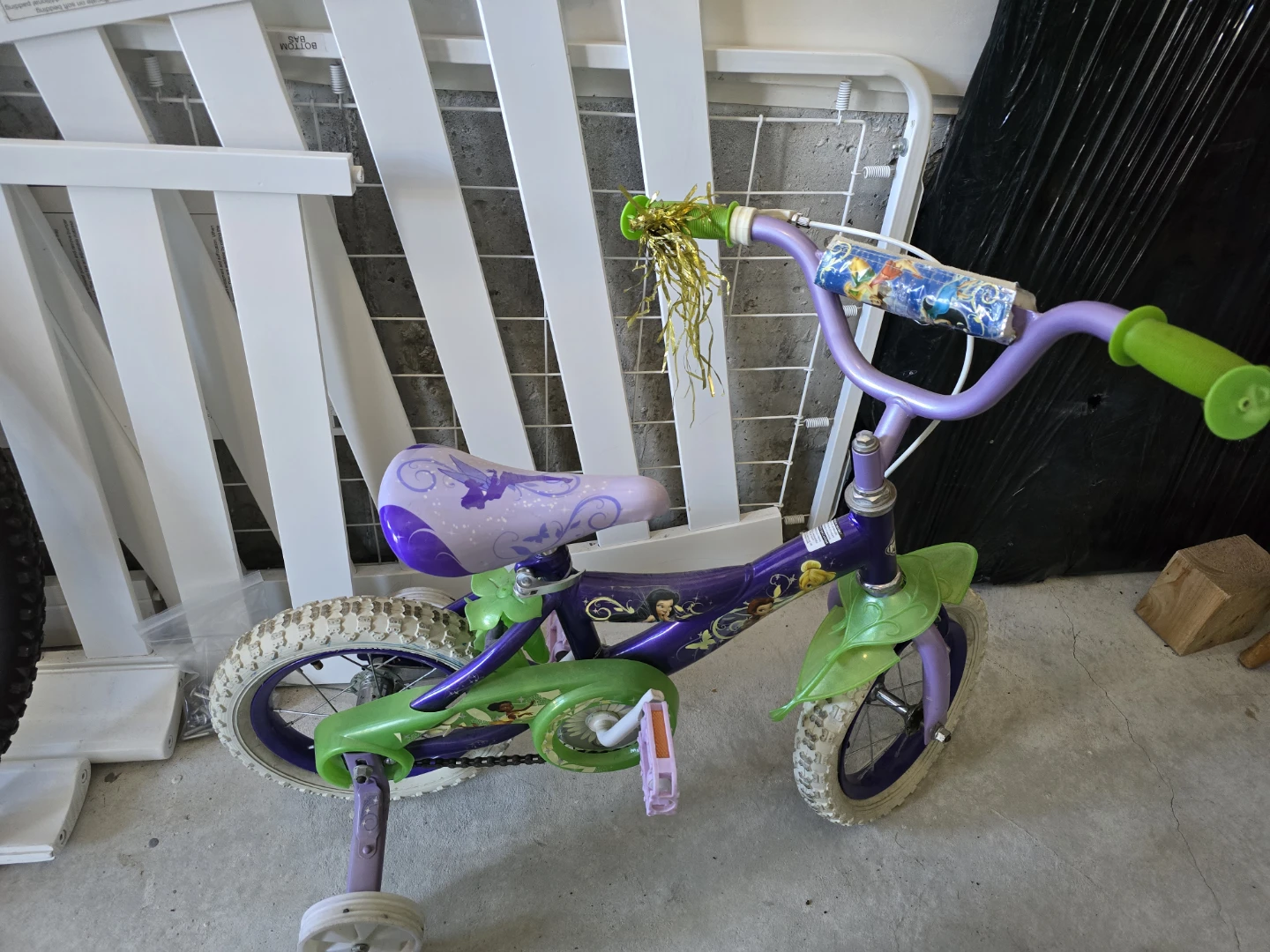 Purple and Green Kids Bike Flat tires