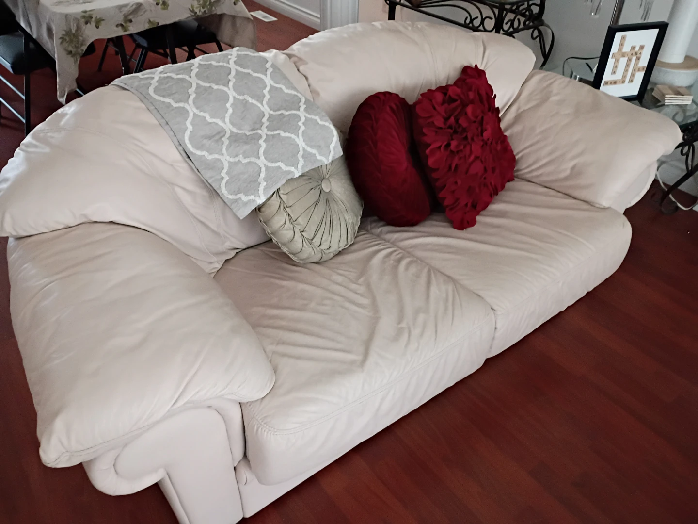 Cream Leather Sofa - photo 2