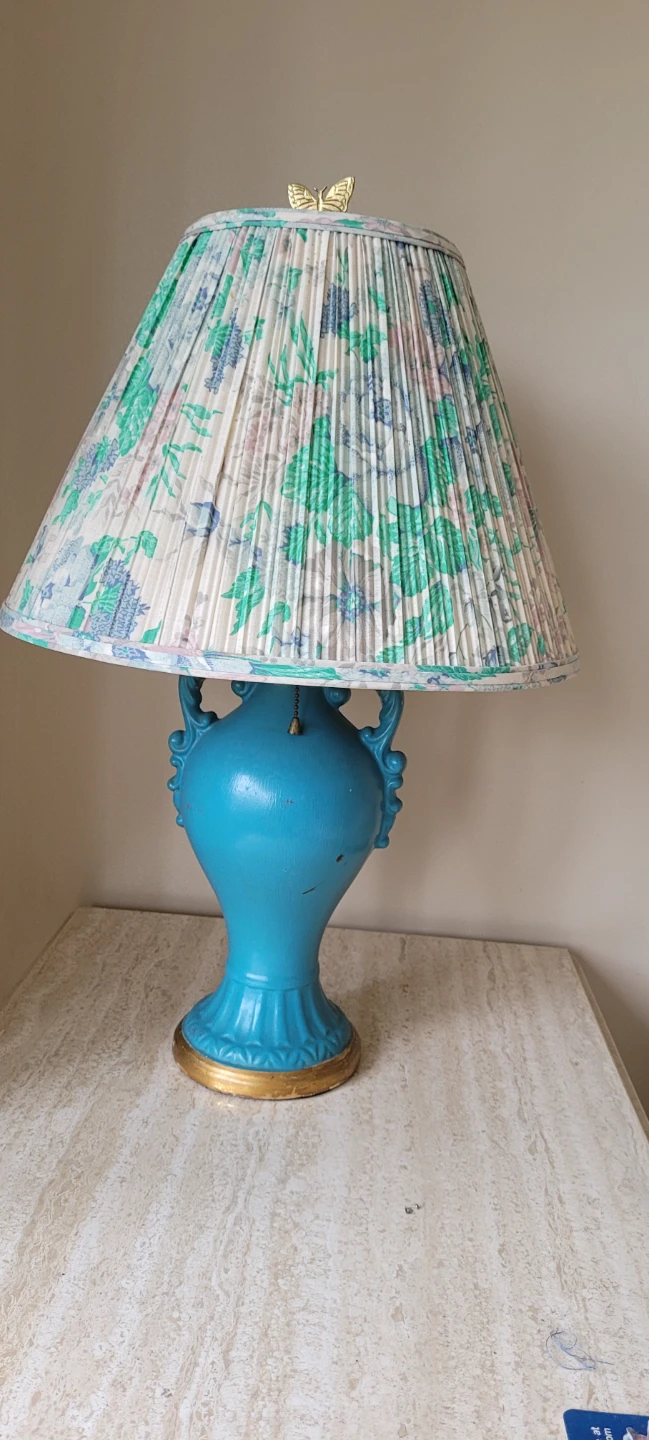 Blue Turquoise Table Lamp with Floral Shade