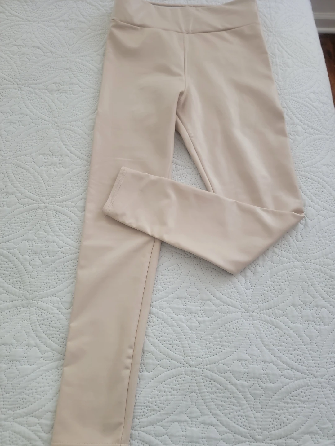Women's Beige Faux Leather Leggings - photo 3