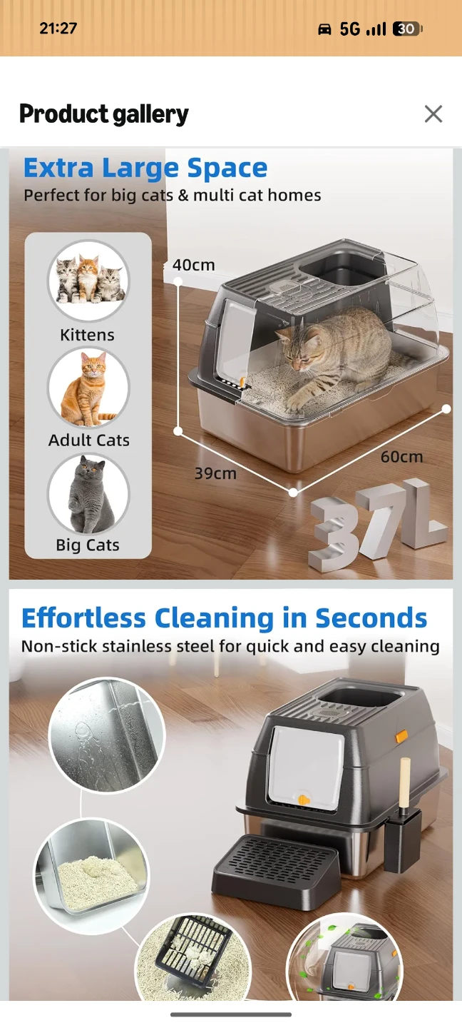 TENTIZON Dual Entry Stainless Steel Cat Litter Box with Filter - photo 5