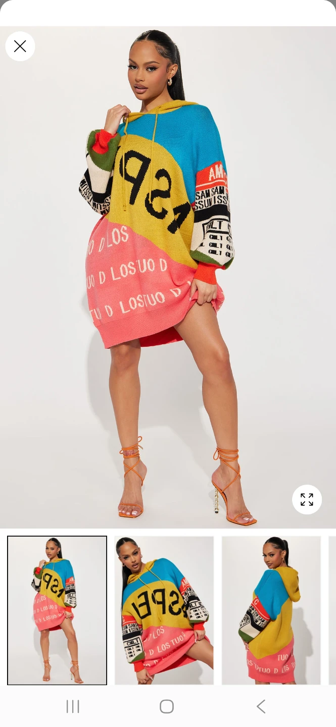 Colorblock Knit Hoodie Dress with "1992" Graphic