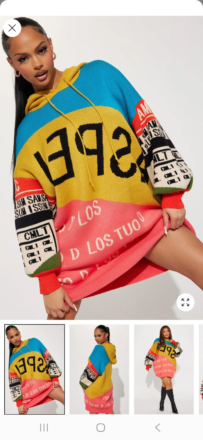 Colorblock Knit Hoodie Dress with "1992" Graphic - photo 2