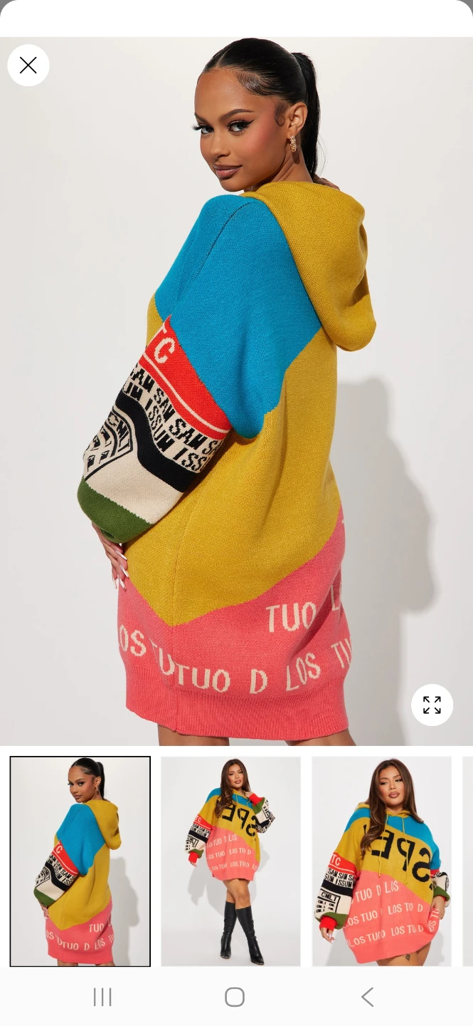 Colorblock Knit Hoodie Dress with "1992" Graphic - photo 3