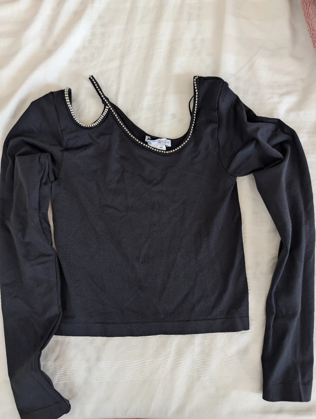 ZARA Black long-sleeve top with rhinestone detail - photo 2