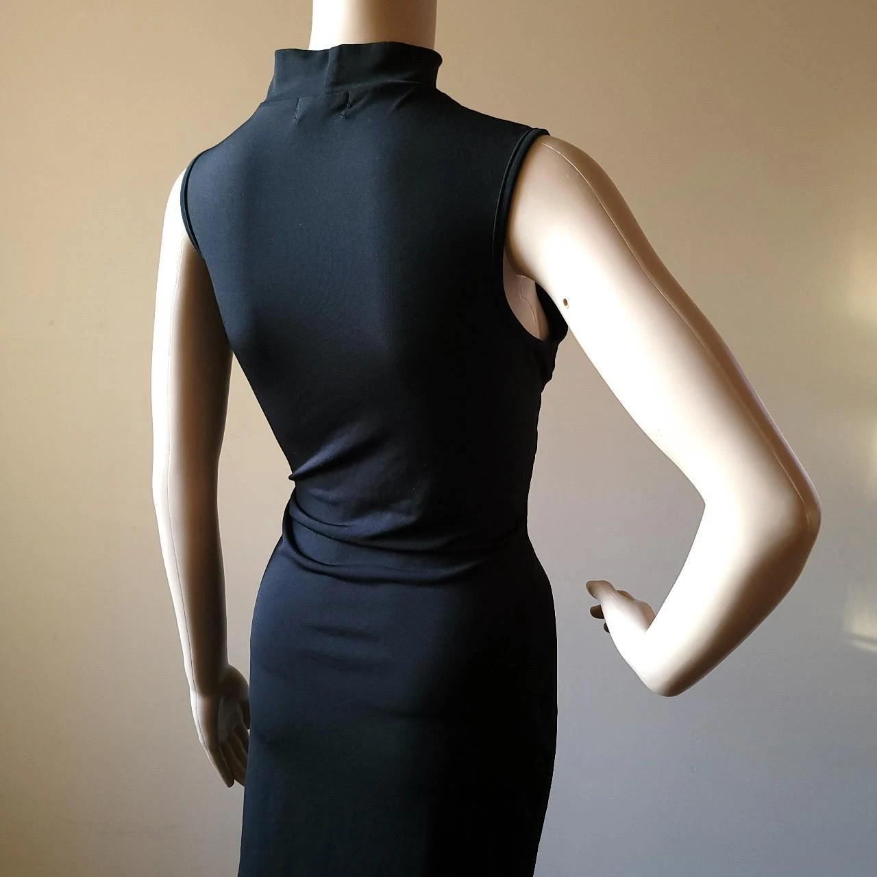 Black Ruched V-Neck Dress with Choker Neckline - photo 4