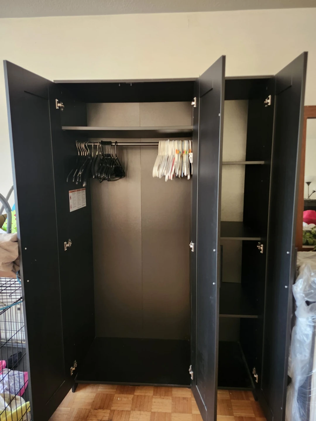 Black 3-Door Wardrobe with Mirror - photo 2