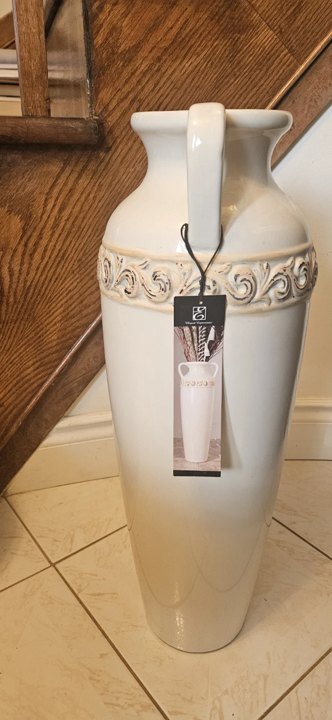 Large Cream Ceramic Vase with Handles