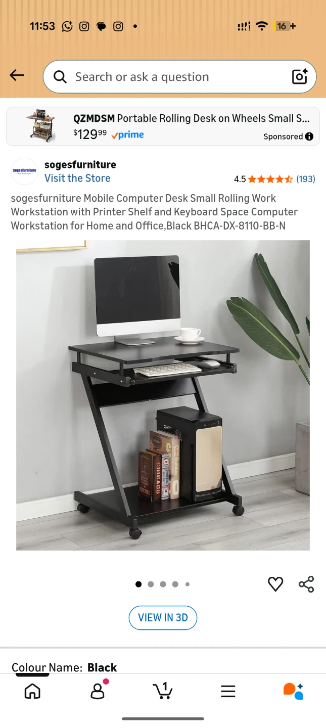 Black Rolling Computer Desk with Keyboard Tray