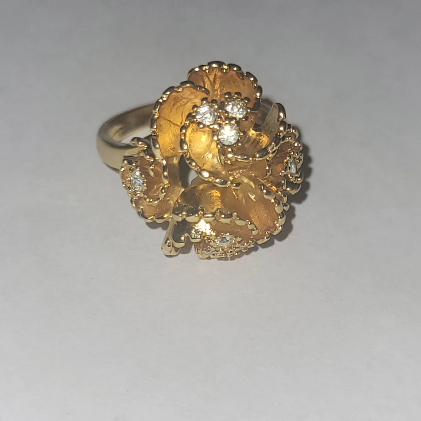 Gold Tone Floral Ring with "SUM-SP" Mark