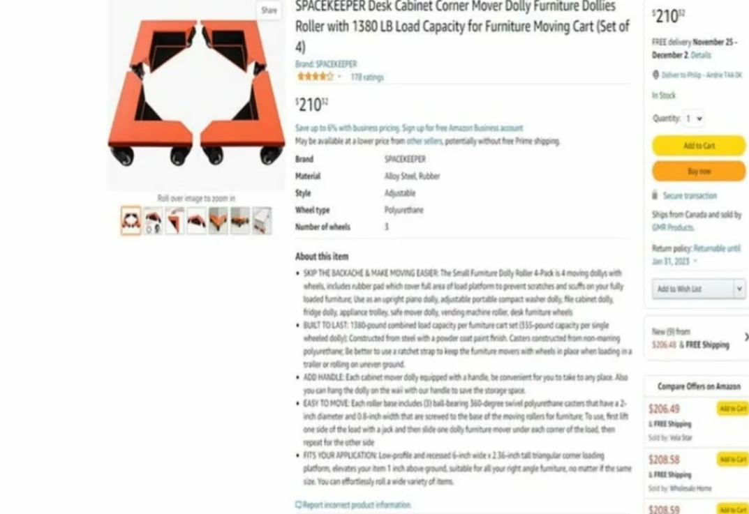 SPACEKEEPER Furniture Dolly Roller - Set of 4