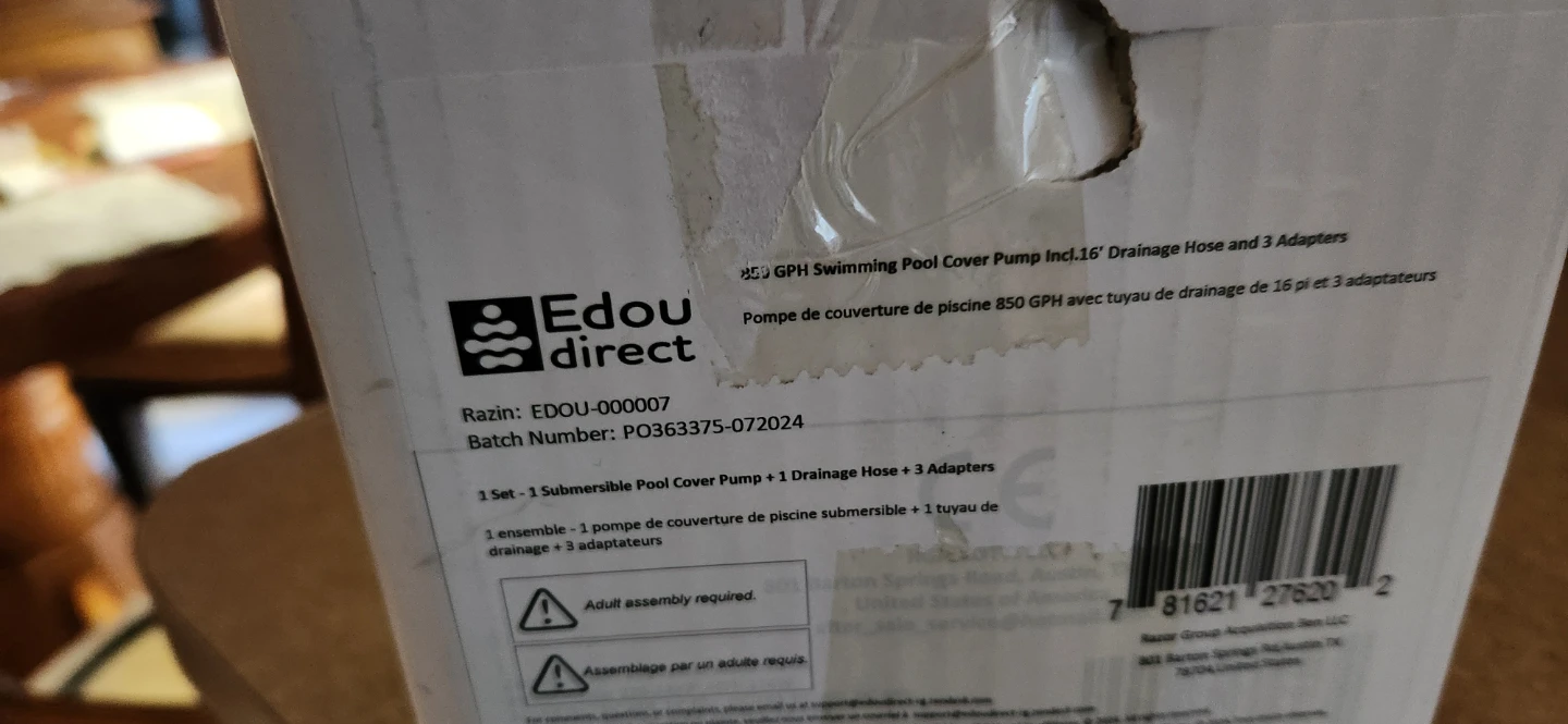 Edou direct 850 GPH Pool Cover Pump with 16' Drainage Hose