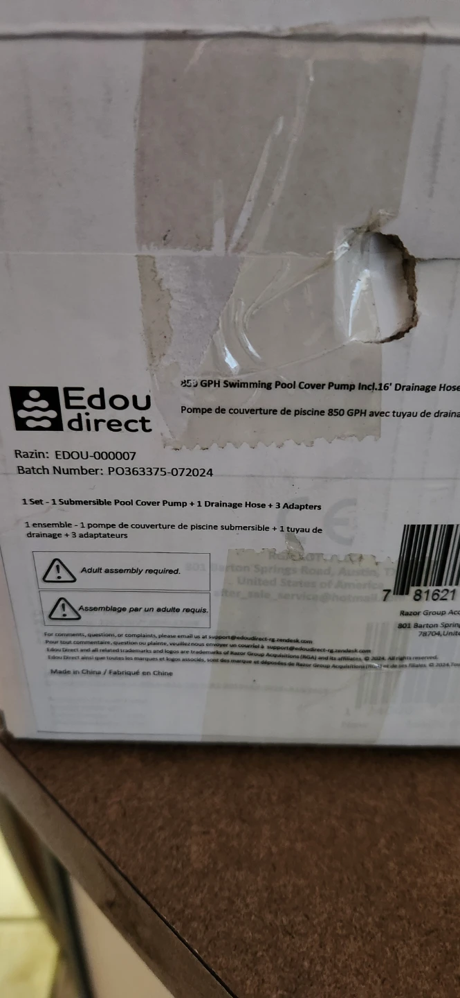 Edou direct 850 GPH Pool Cover Pump with 16' Drainage Hose - photo 2
