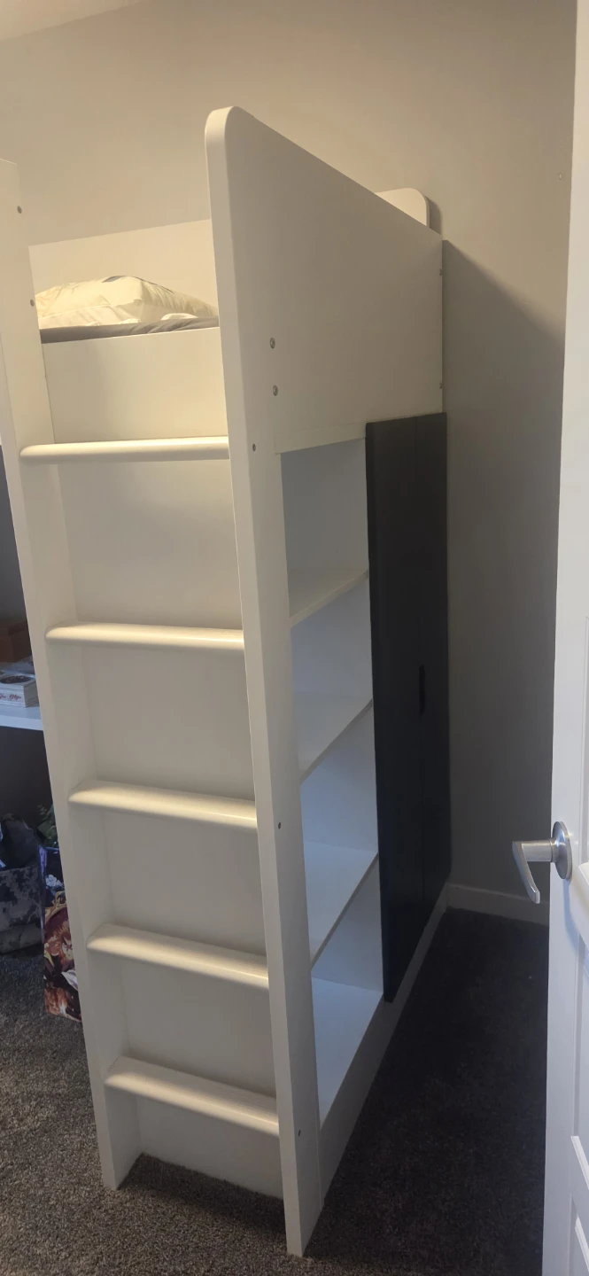White Loft Bed with Desk and Shelving - photo 3