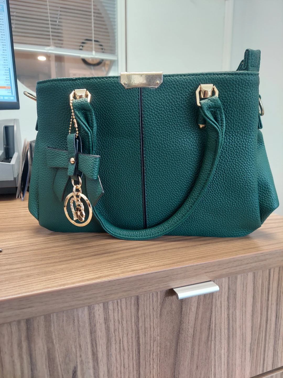 Green Faux Leather Tote Handbag