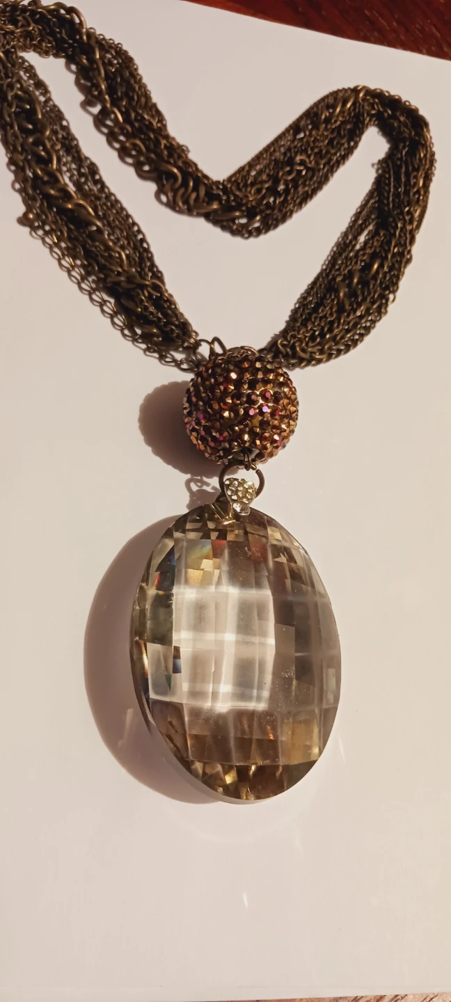 Multi-Strand Chain Necklace with Large Crystal Pendant - photo 2