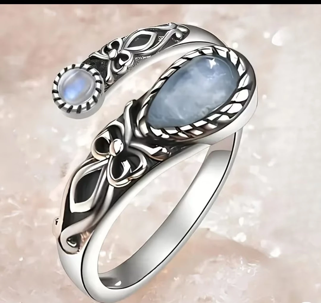 Adjustable Moonstone Ring - Silver Tone