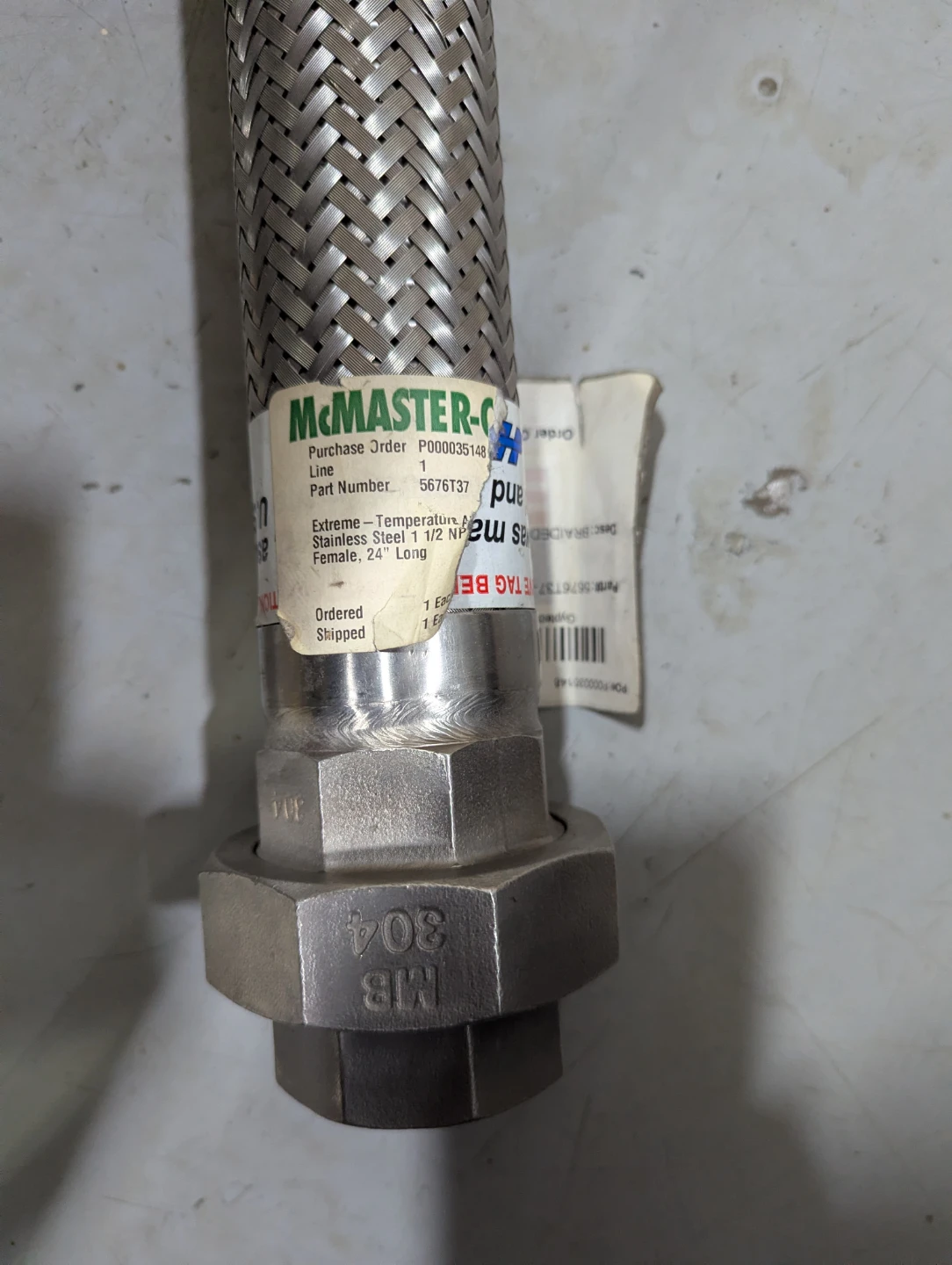 McMaster-Carr Stainless Steel Flexible Hose 1 1/2" x 24"