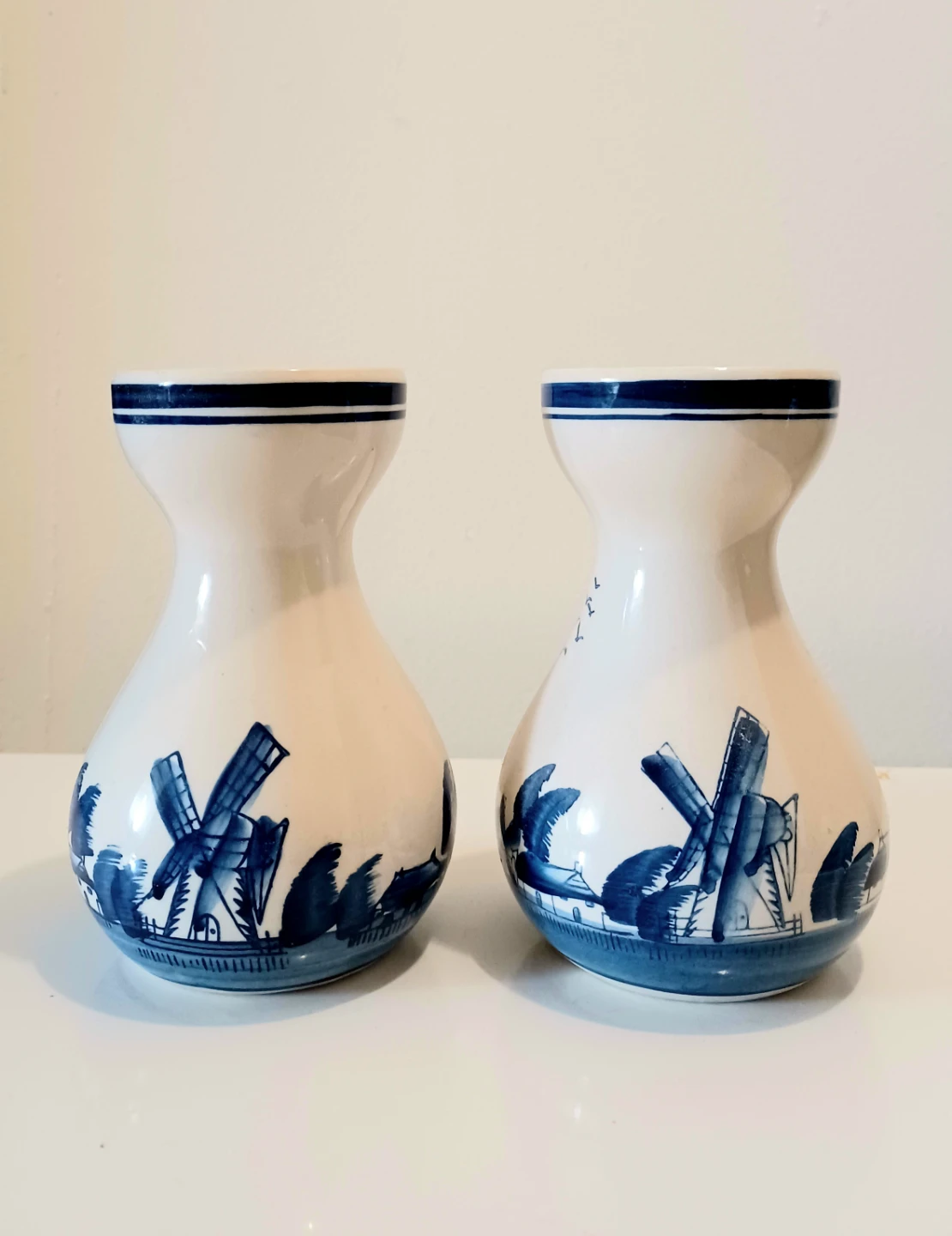 Vtg Pair of Hand Painted Delft Vases