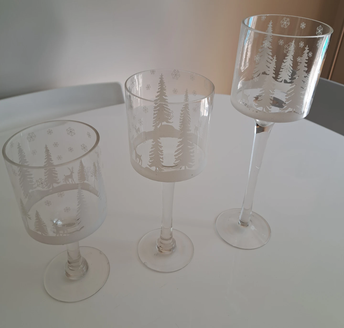 Set of 3 Glass Candle Holders with Forest Design