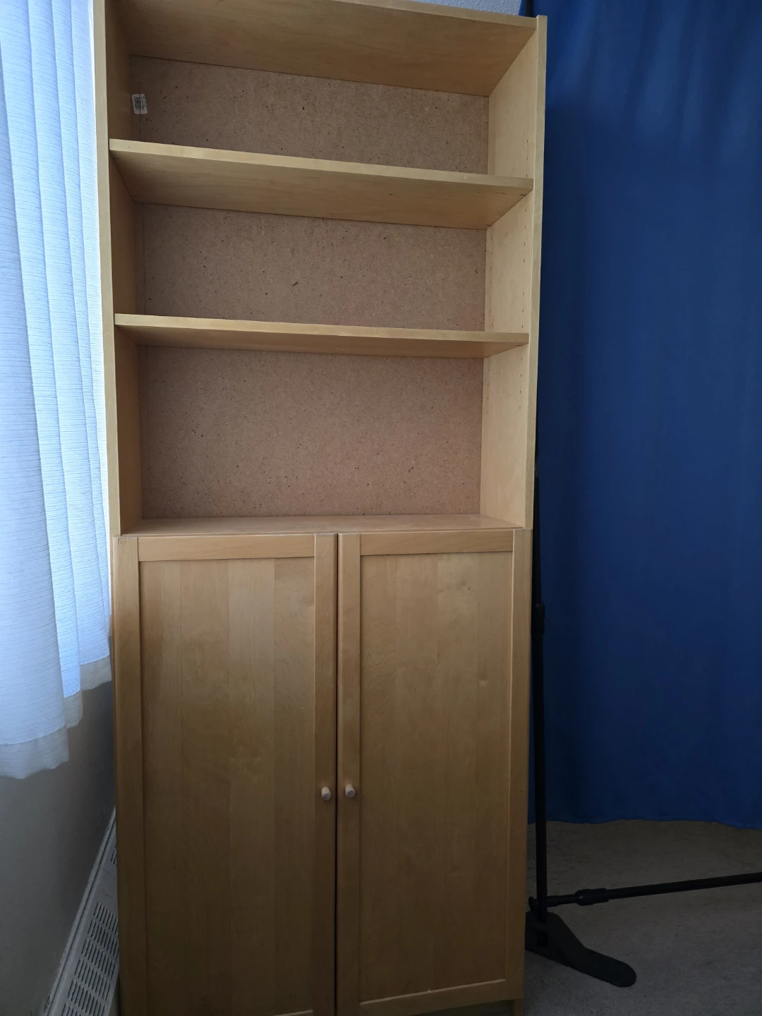 Light Wood Bookshelf with Cabinet Doors