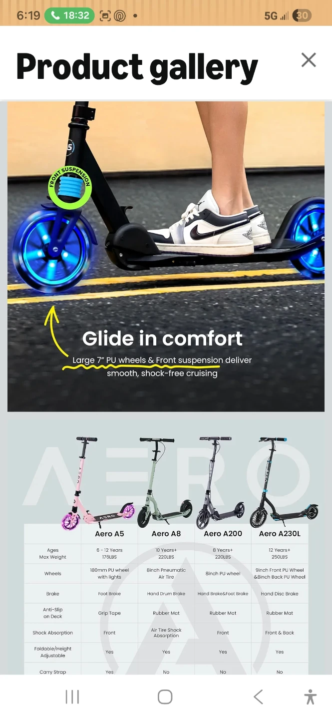 AERO A8 Scooter with Front Suspension and Lights - photo 2