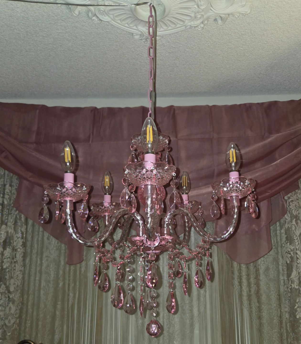 Pink Crystal Chandelier Light Fixture