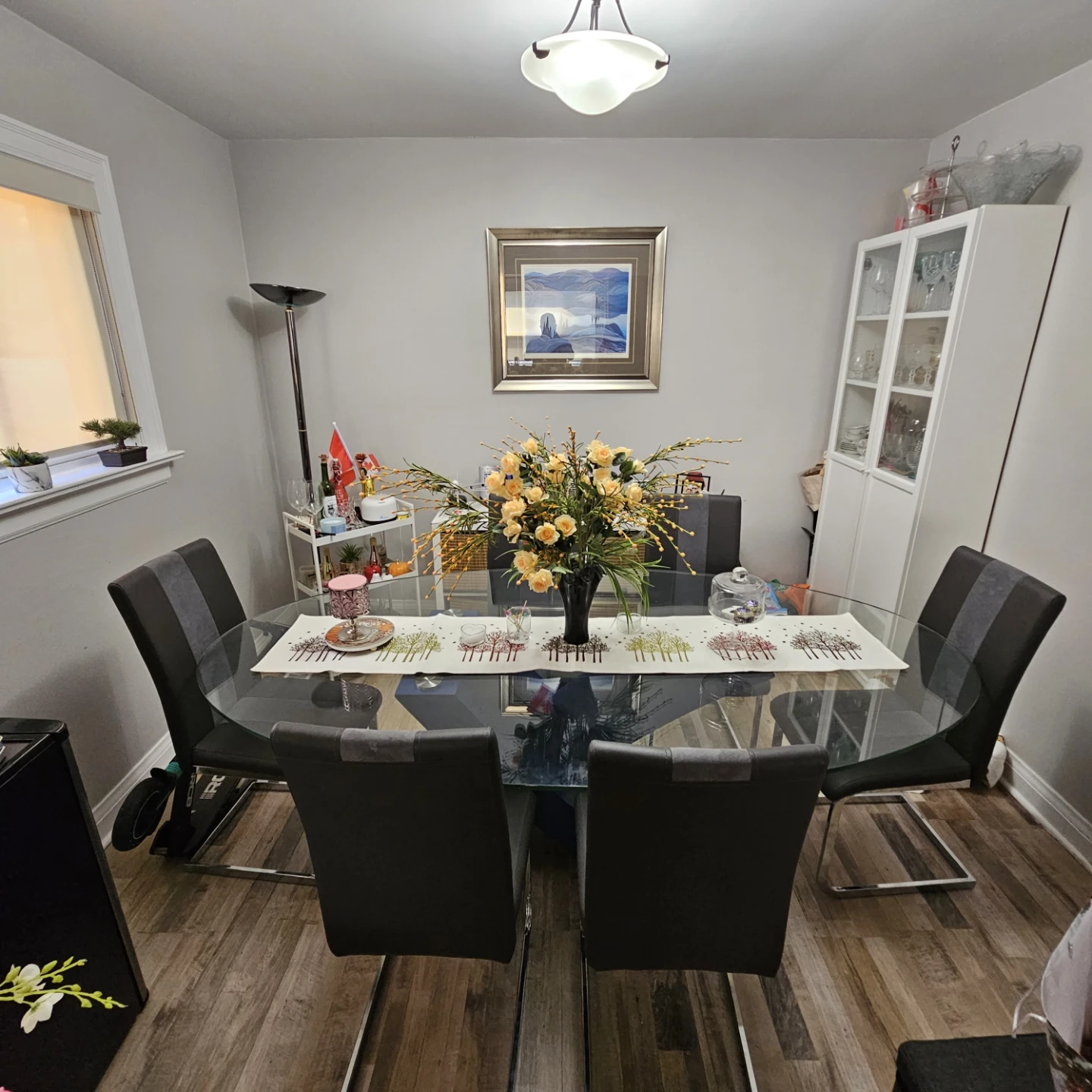 Stunning 87" Glass Dining Table Set – Solid Wood Base + 6 Chairs