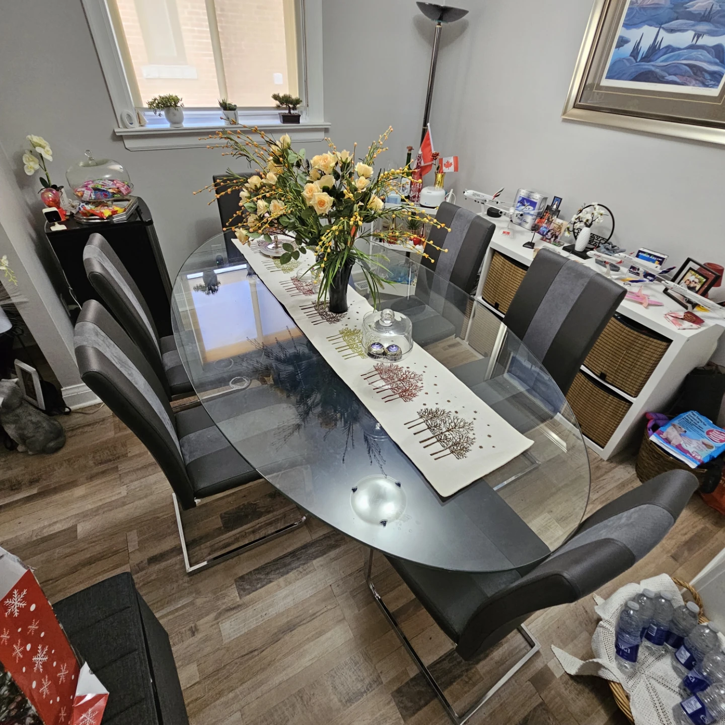 Stunning 87" Glass Dining Table Set – Solid Wood Base + 6 Chairs - photo 2