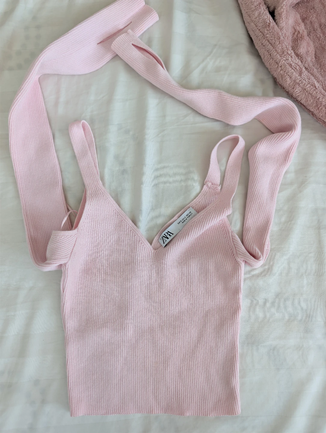 Zara Pink Ribbed Knit V-Neck Top with Straps - photo 3