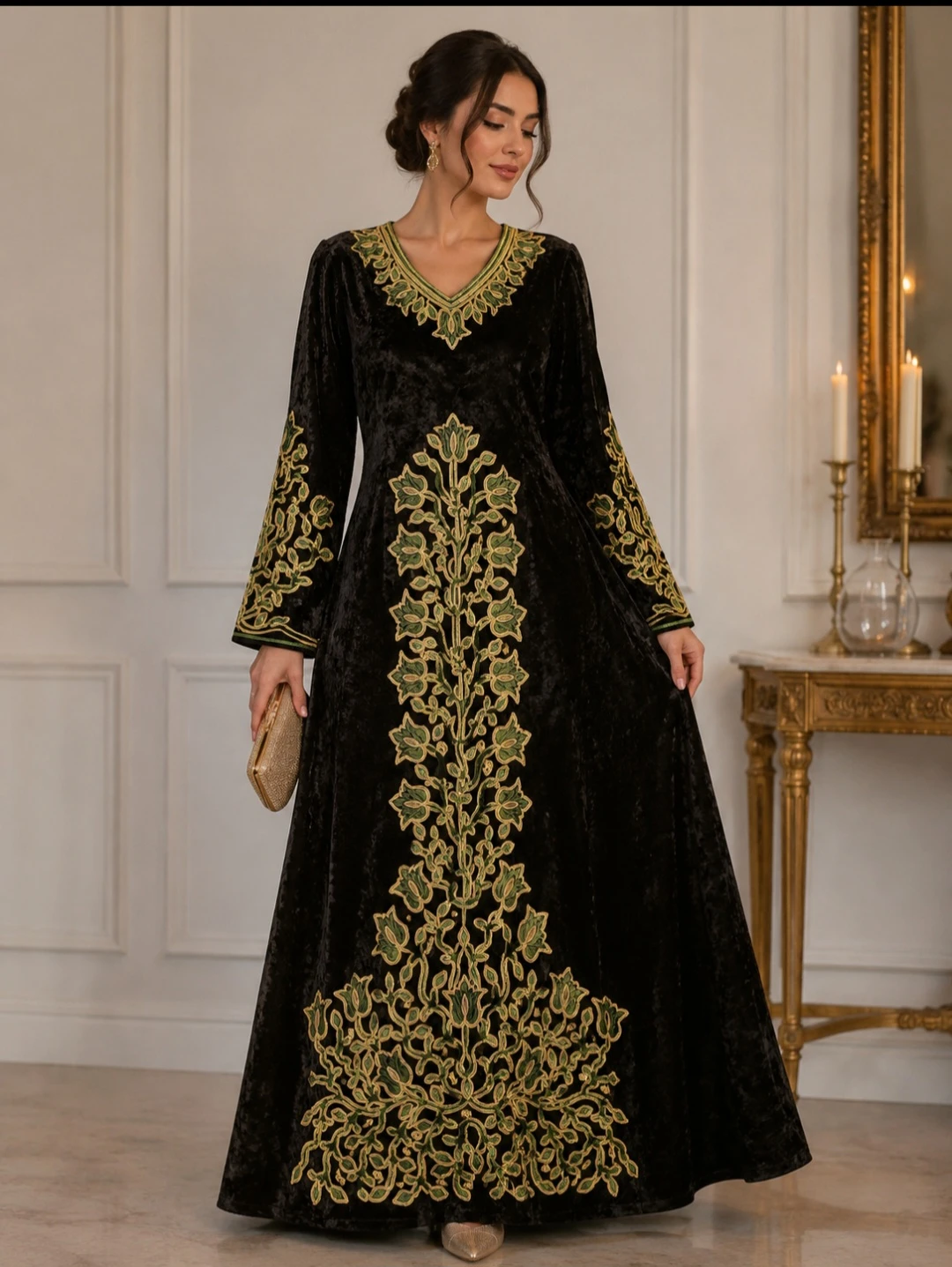 Black Velvet Embroidered Maxi Dress