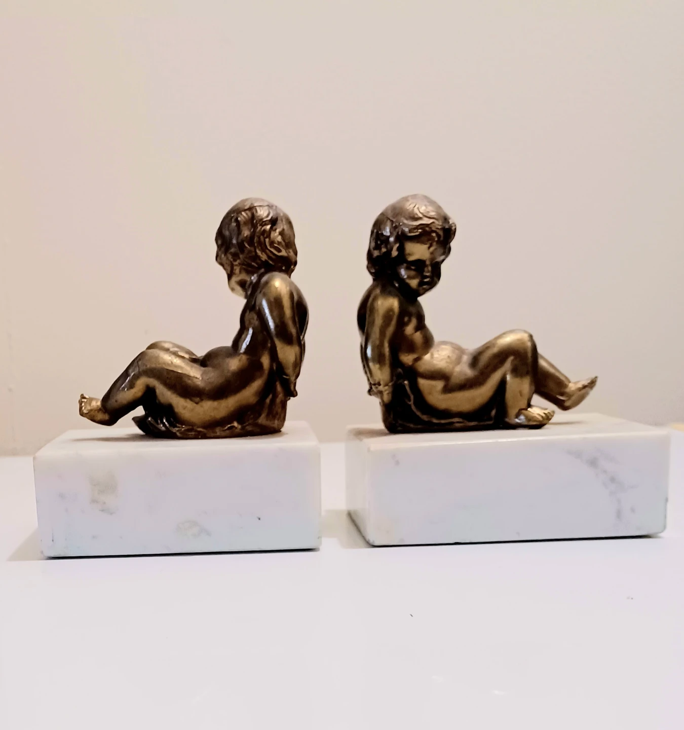 Vintage Bronze Cherub Bookends Set