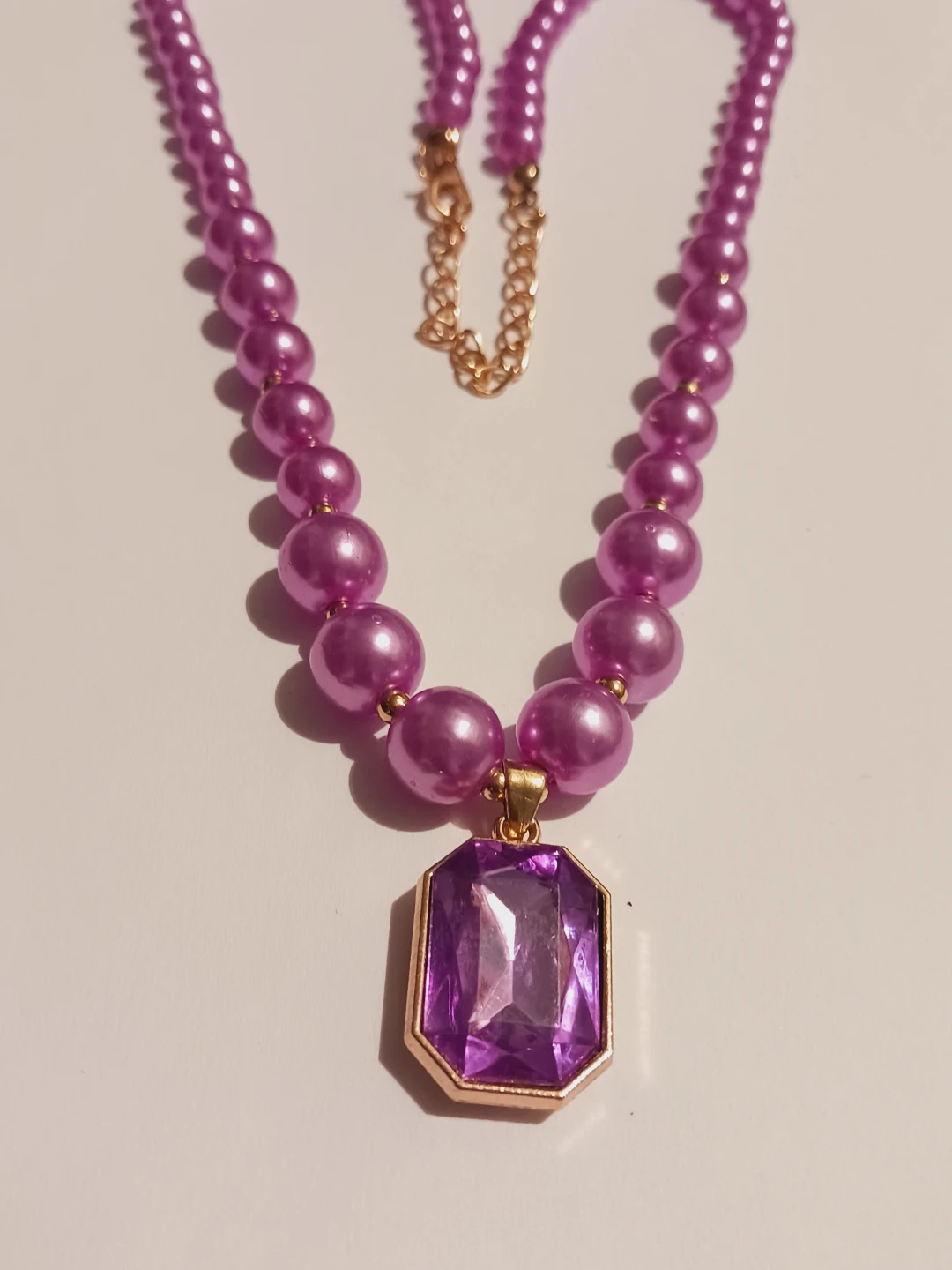 New !! Purple Beaded Necklace with Gemstone Pendant