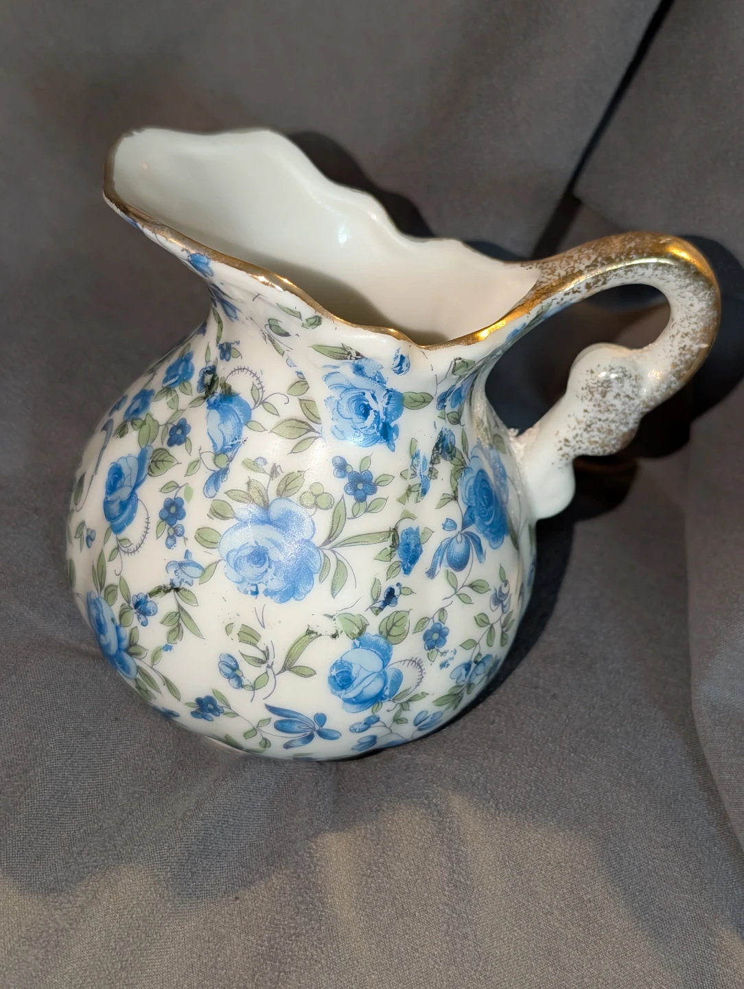 Little Vintage Floral Pitcher with Gold Trim