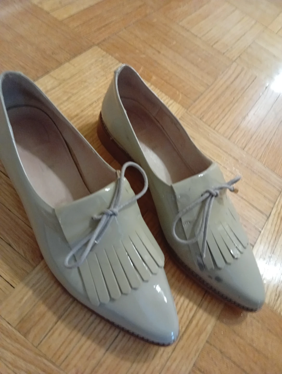Beige Patent Leather Loafers - Size 40