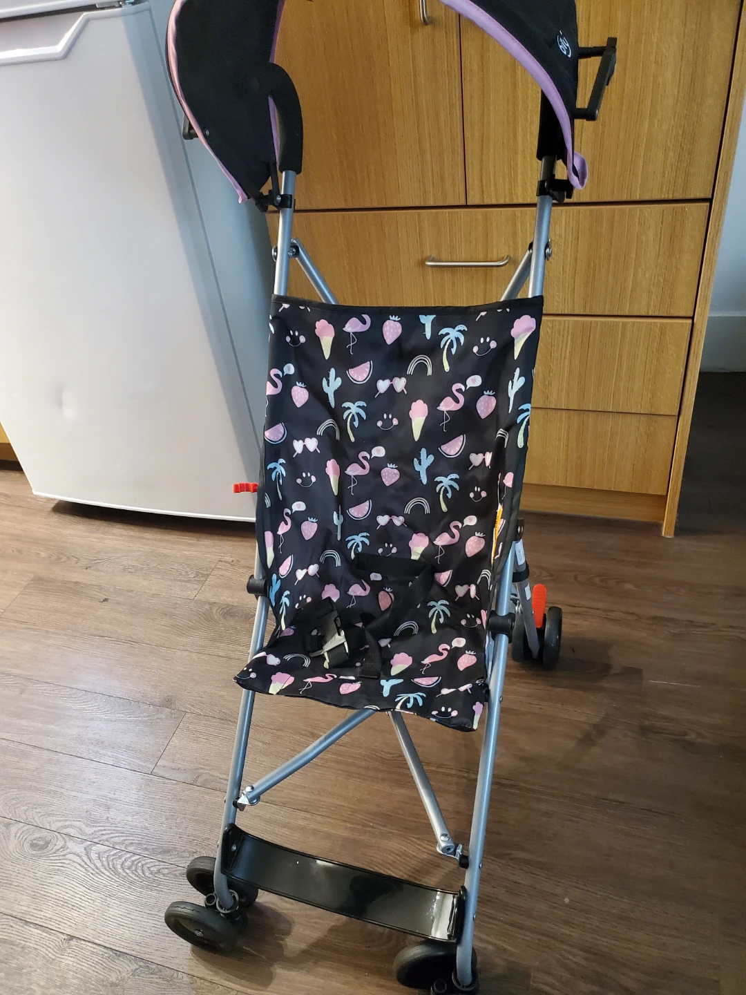 Lightweight Stroller with Fun Flamingo & Fruit Print