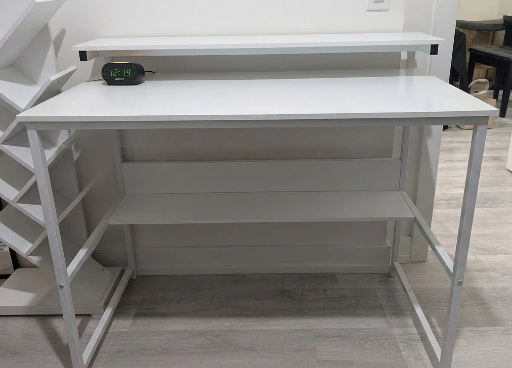 White Computer Desk with Monitor Shelf