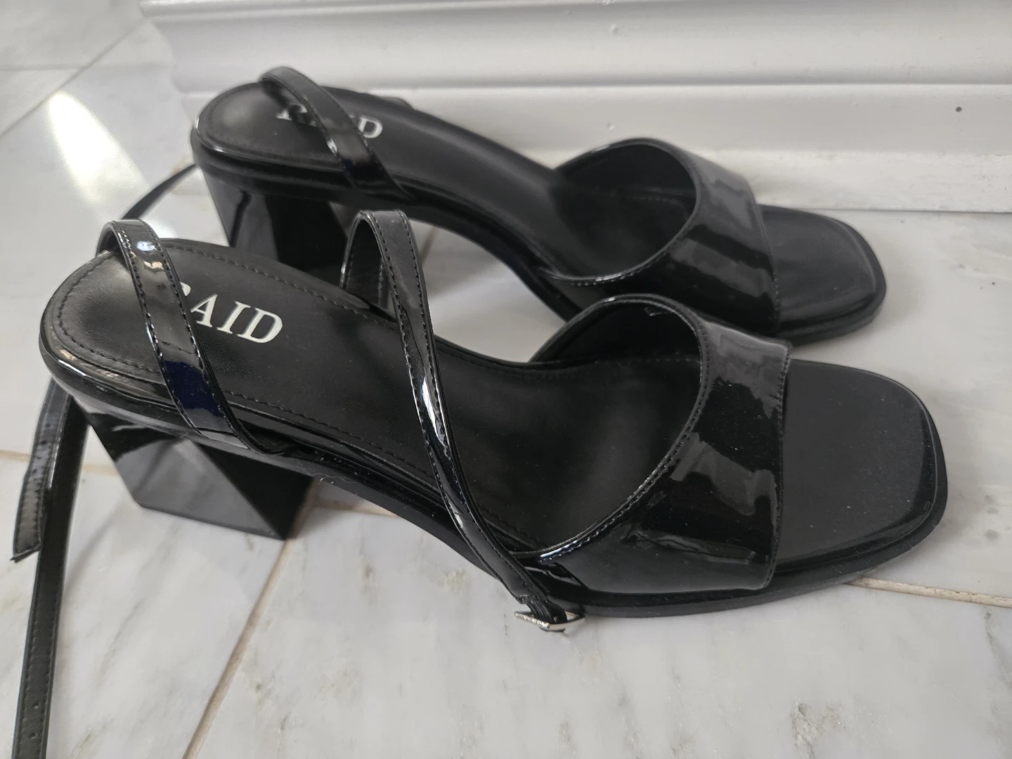 Black Patent Block Heel Sandals
