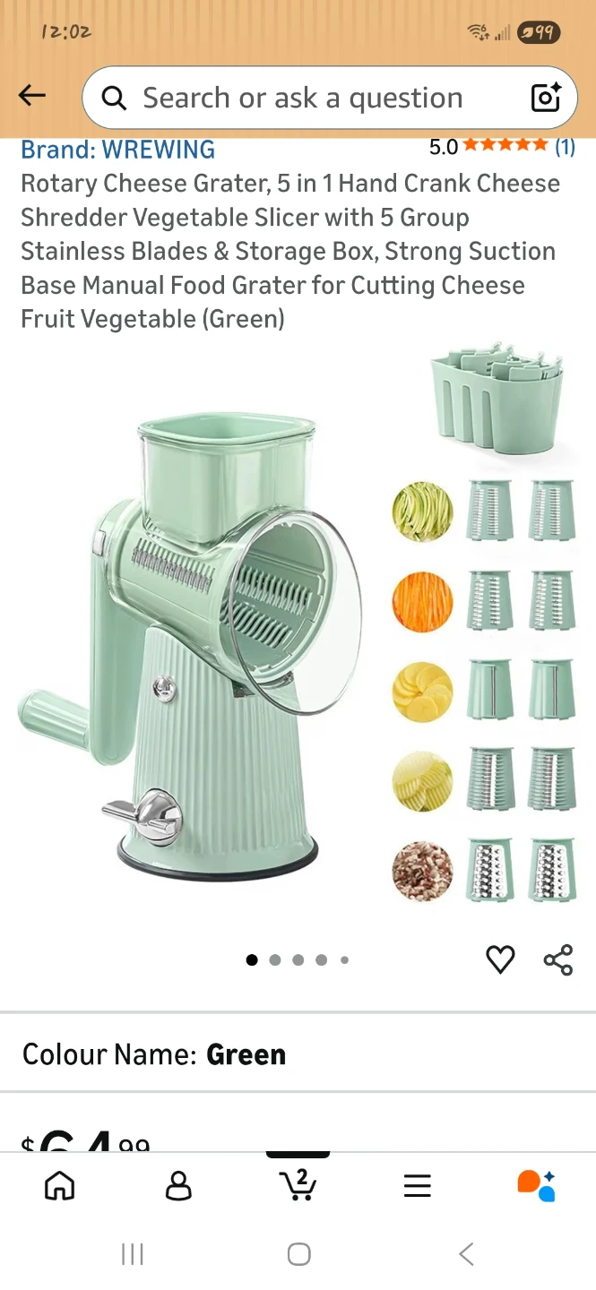 5-in-1 Rotary Cheese Grater & Vegetable Slicer - Green