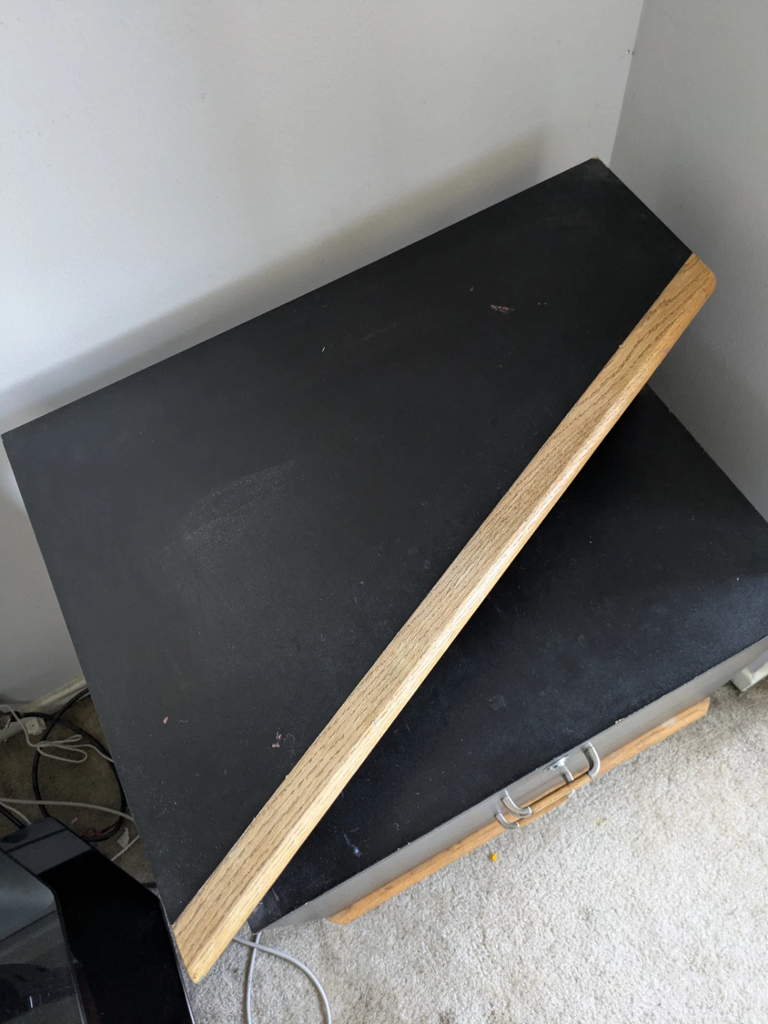 Black two-drawer filing cabinet with wood accents - photo 3