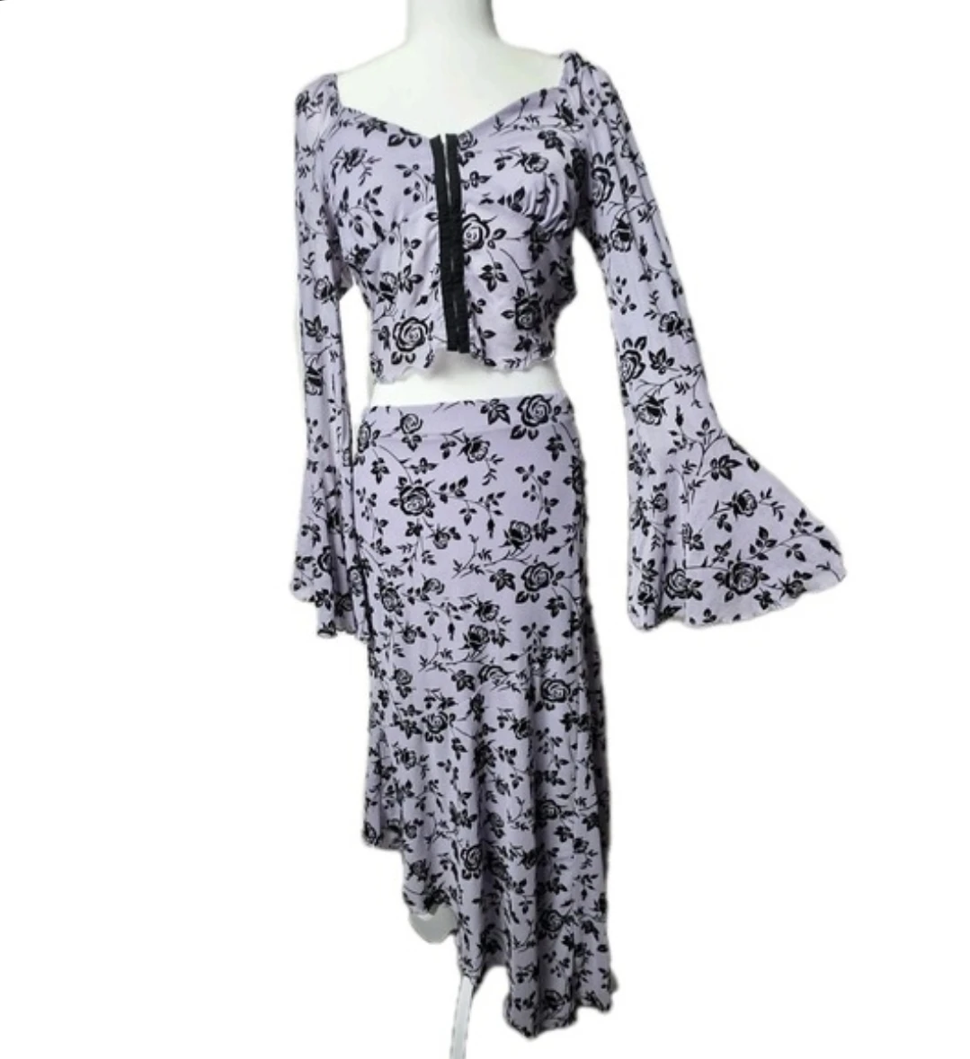 ONE Clothing Lavender Floral Print Crop Top & Skirt Set - Size M