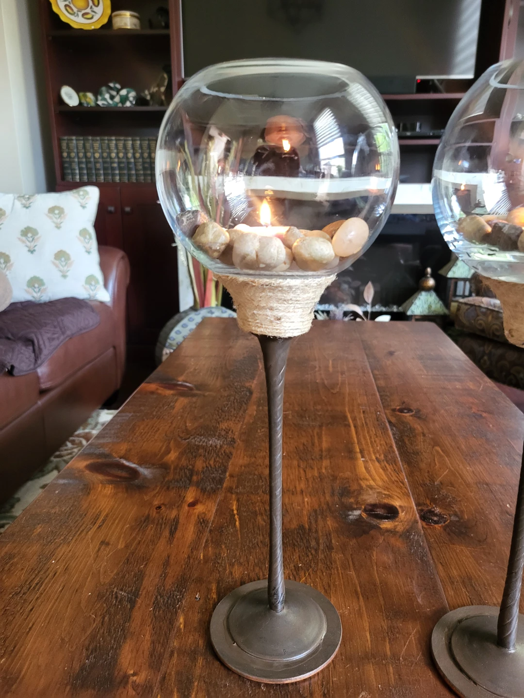 Set of 2 Glass Sphere Candle Holders with Metal Stands - photo 4