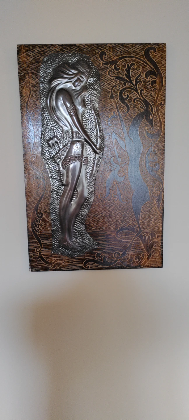 Vintage Embossed Metal and Wood Wall Art