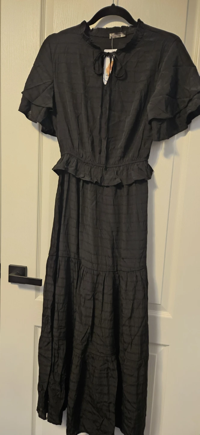 Pretty Garden Solid Black Short Sleeve Maxi Dress Small