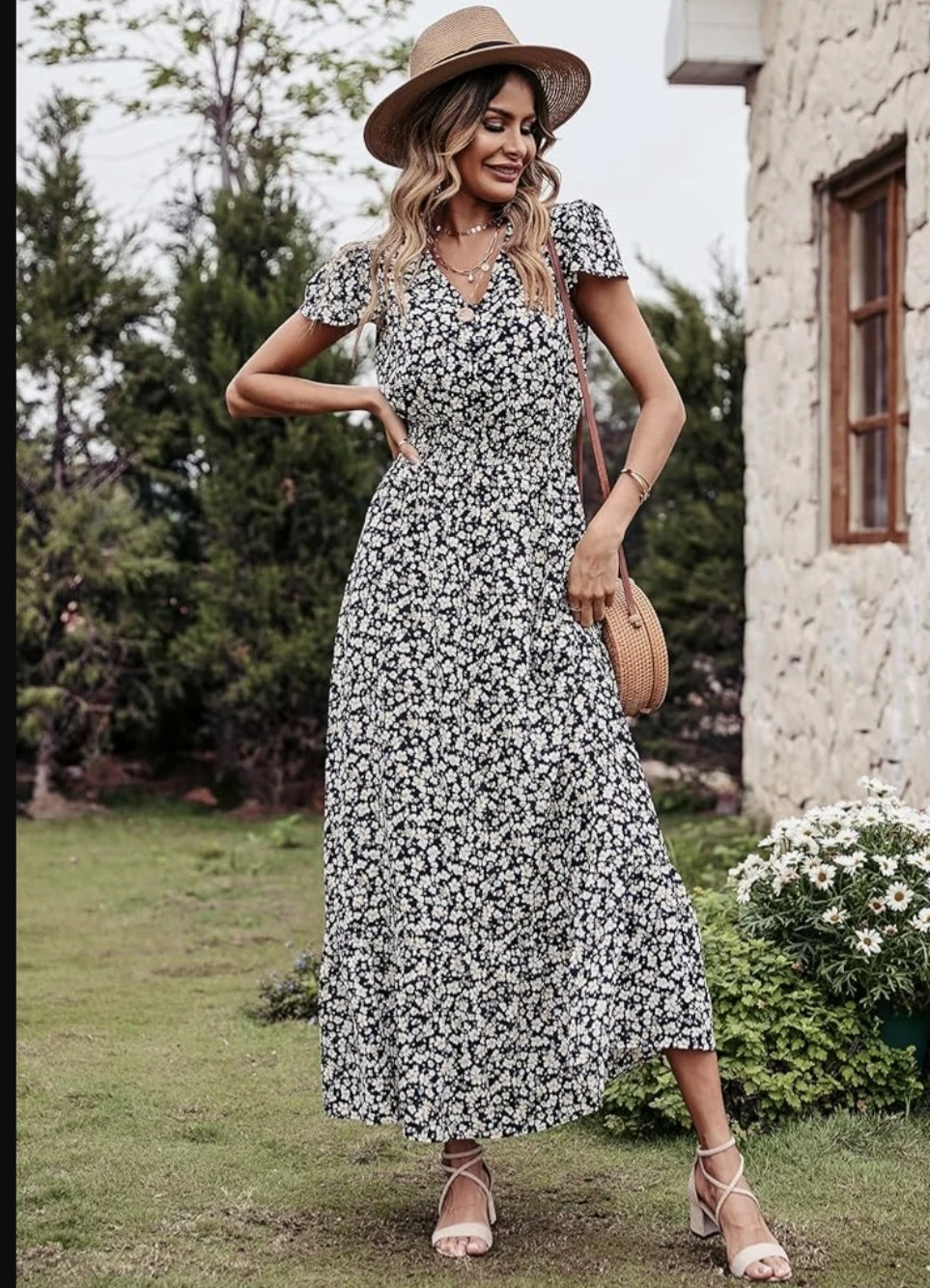 Pretty Garden Solid Black Short Sleeve Maxi Dress Small - photo 4