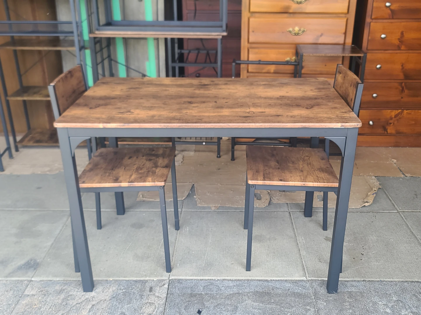 Industrial Style Dining Table and 2 Chairs Set