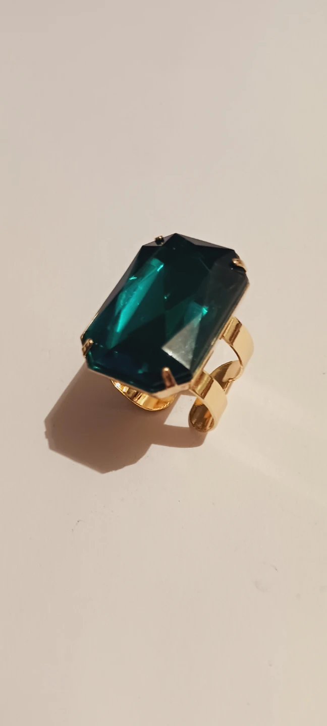 Gold Tone Statement Ring with Large Green Stone Cabochon