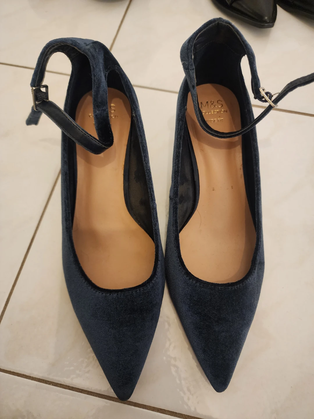 M&S Collection Women's Navy Velvet Ankle Strap Heels