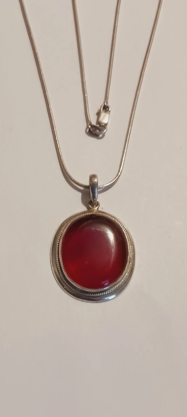 Sterling Silver 925 Genuine Carnelian Stone Pendant Necklace - photo 3
